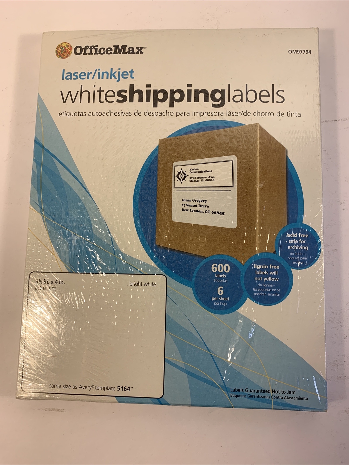 OfficeMax 600 Laser/Inkjet Bright White Shipping Labels 31/3" X 4" New
