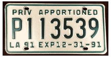 Louisiana 1991 PRIVATE APPORTIONED License Plate P113539!