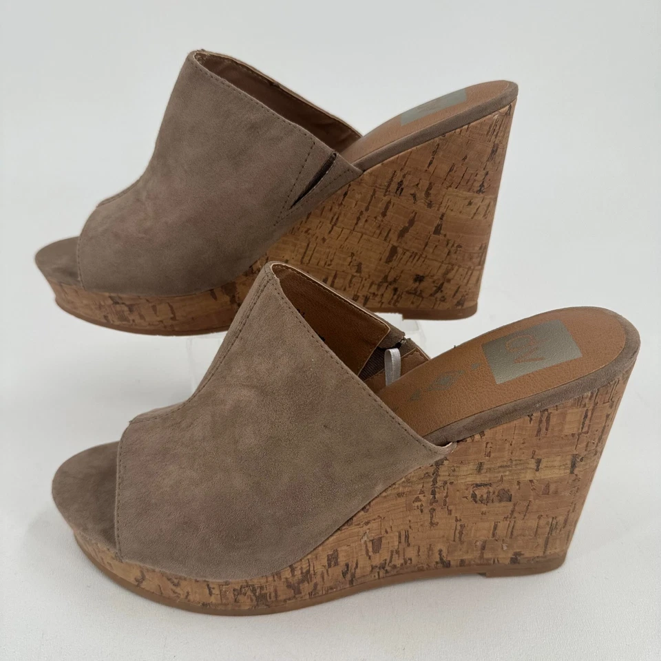 Dolce Vita DV MUJER Tostado Gamuza Corcho Sin Corcho Puntera Abierta Sandalias Cuñas TALLA 9.5 Foto 2 de 4