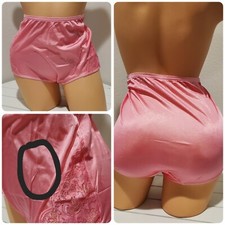 Flawed Shadowline 17082 Shiny Nylon Lace Full-Cut Brief Panty Ice Pink 6/M