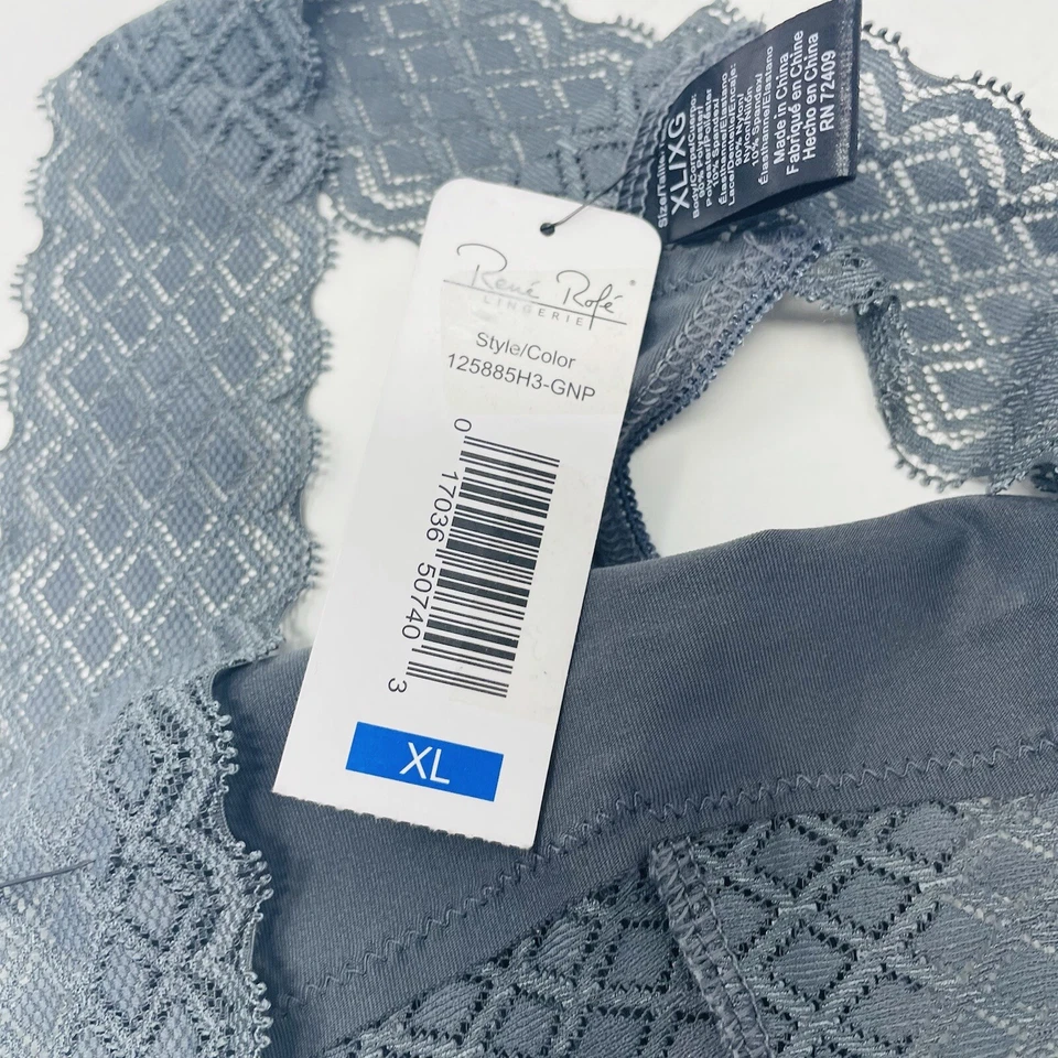 Lencería Rene Rofe para mujer talla XL encaje todo alrededor tanga panty gris oscuro 991 Foto 4 de 4