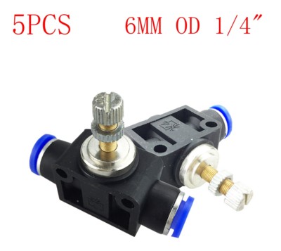 5pc Air Flow Speed Control Valve Tube OD 1/4'' 6mm Inch Pneumatic Push In Fitting