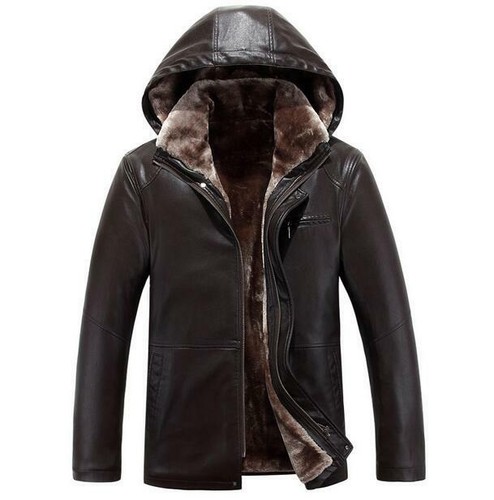 Men's Real Leather Fur Lining Hooded 