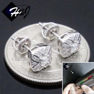 MEN WOMEN 925 STERLING SILVER BLING MOISSANITE 7MM SQUARE 3D STUD EARRING*ME269