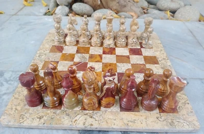 Juego de tablero de ajedrez hecho a mano de mármol rojo/piedra... - Imagen 1 de 4