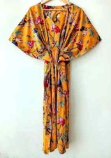 Indian Bird Printed Kaftan Cotton Hippie Maxi Women Nightwear Caftan Dress