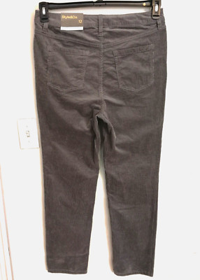 Style & Co Womens Pants 12 Corduroy Gray Slimming Pocket Straight Stretch Office