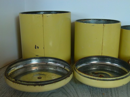 4 antique RANSBURG canisters cream green orange poppies depression 1920's?  - Picture 7 of 12