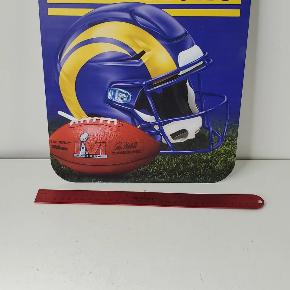 Letrero plástico de vestuario del Super Bowl LVI de Los Angeles Rams 11x17 campeones de la NFL Foto 2 de 4