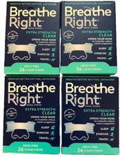104 BREATHE RIGHT NASAL STRIPS ~EXTRA STRENGTH CLEAR ~SENSITIVE SKIN (4 x 26 CT)