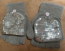 GIRLS FLIP GLOVES GRAY SHIMMERING SEQUINS SUPER CUTE 