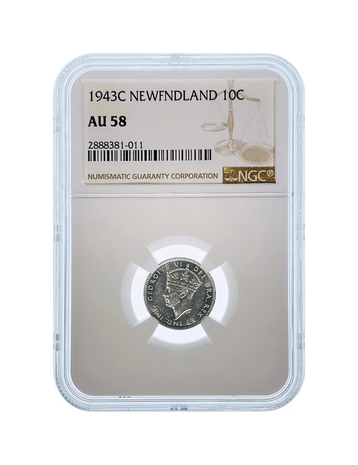 CANADA. 1943, 10 Cents, Silver, C - NGC AU58 - KGVI, Newfoundland, Dominion - Image 2 of 4