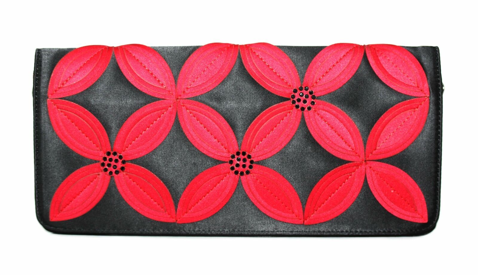 Claudia Canova Womens Black Red Floral Clutch Bag Purse