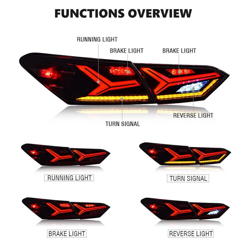 1 Pair LED Tail Lights for 20182024 Toyota Camry Smoked Tail Light