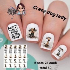 Crazy Dog Lady Waterslide  Nail Decals Set Of 50 Instructions & Bonus