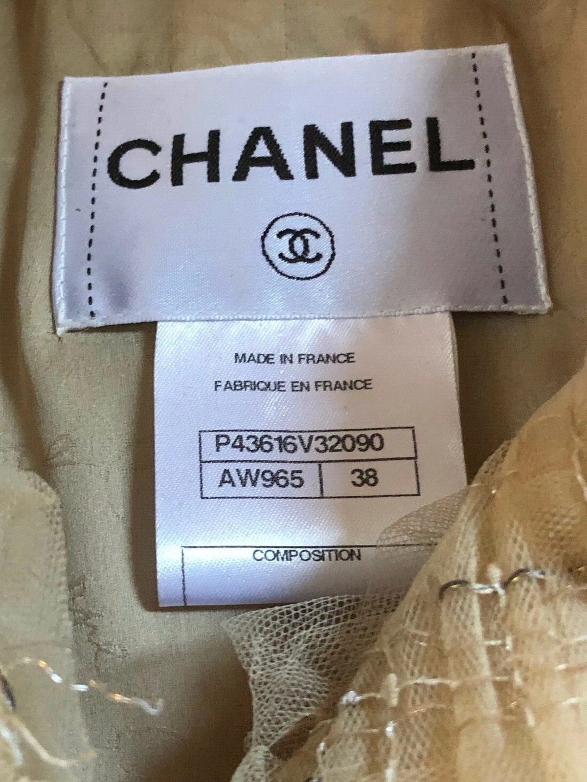 CHANEL 12P VINTAGE NUOVA GIACCA TWEED TULLE BEIGE PAILLETTES ARRUFFATE CC FR38 40 $13K