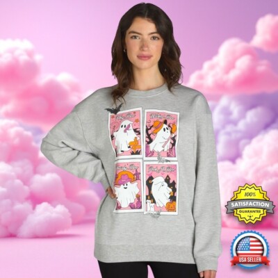 Cozy Ghost Boo Fashionista Sweatshirt WOMENS MEDIUM Soft Fleece Gray Spooky Cute