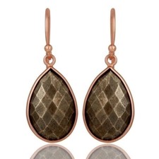 Rose Gold Plated 925 Sterling Silver Wedding Jewelry Pyrite Drop Dangle Earrings
