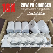 Bulk Lot 20W PD Fast Charger USB-C to iPhone Cable Wall Adapter For iPhone 13 11