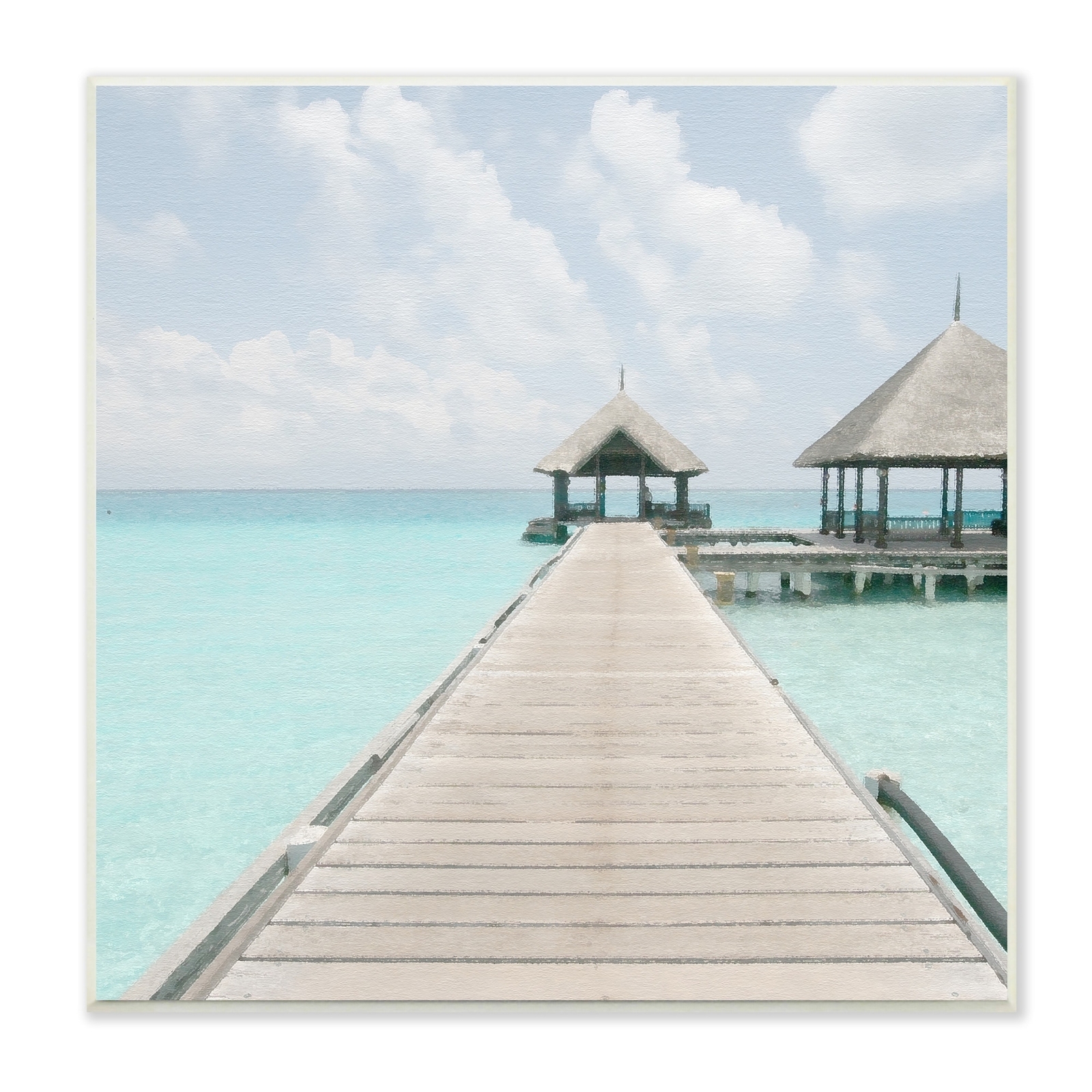 Stupell Beautiful Turquoise Water Ocean Pier Cloudy Sky Wood