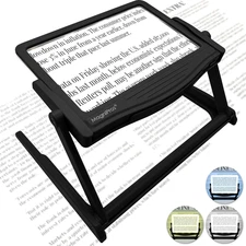 Patented 5X Large LED Page Magnifier with Detachable Stand | Eye Caring 3 Color 