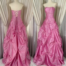 Sparkly Pink Satin Evening Dresses Strapless Sleeveless Lace Up Back Prom Gowns