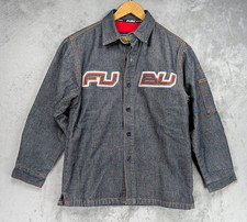 Vintage FUBU Denim Trucker Jacket Youth S 8  10 Embroidered Logo Fleece Lined Y2K