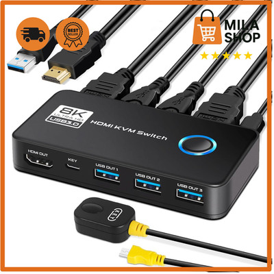HDMI KVM Switch 8K 60Hz 2 PC 1 Monitor 4K 120Hz USB 3.0 HDR Umschalter Kabel