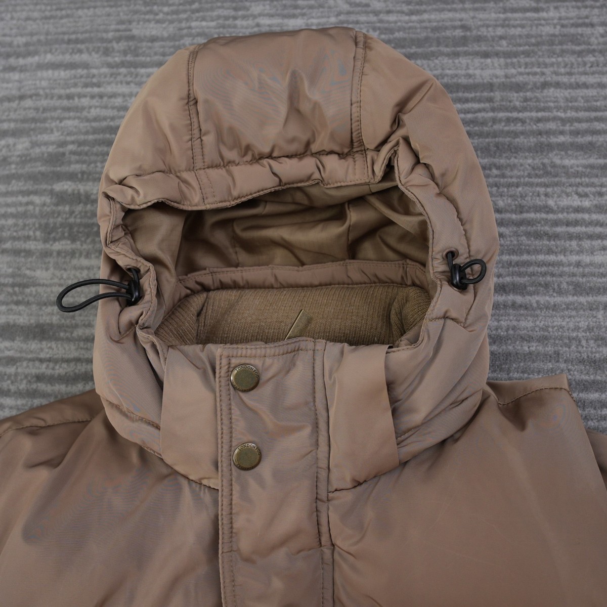London Fog Hooded Puffer Coat Men Brown Flex Stretch Quilted Full 