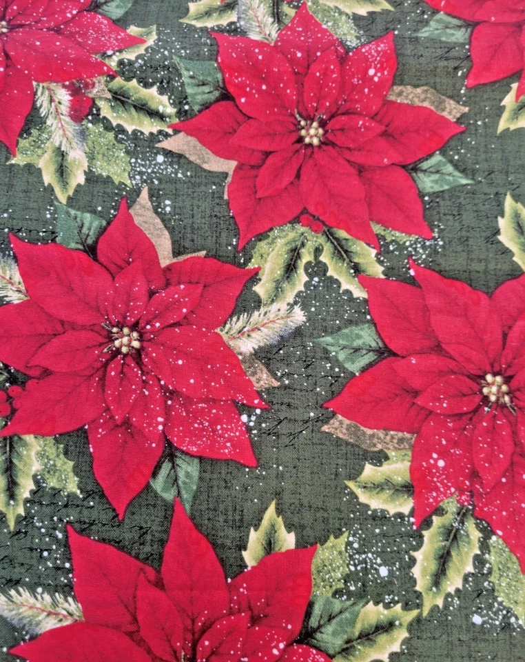 Peace on Earth Poinsettias with Snow Cotton Fabric  - Image 2 of 2