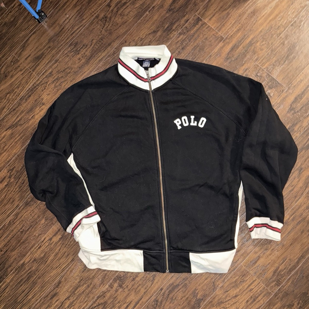 Vintage Polo Ralph Lauren Varsity Jacket Full Zip Blue 90s Mens