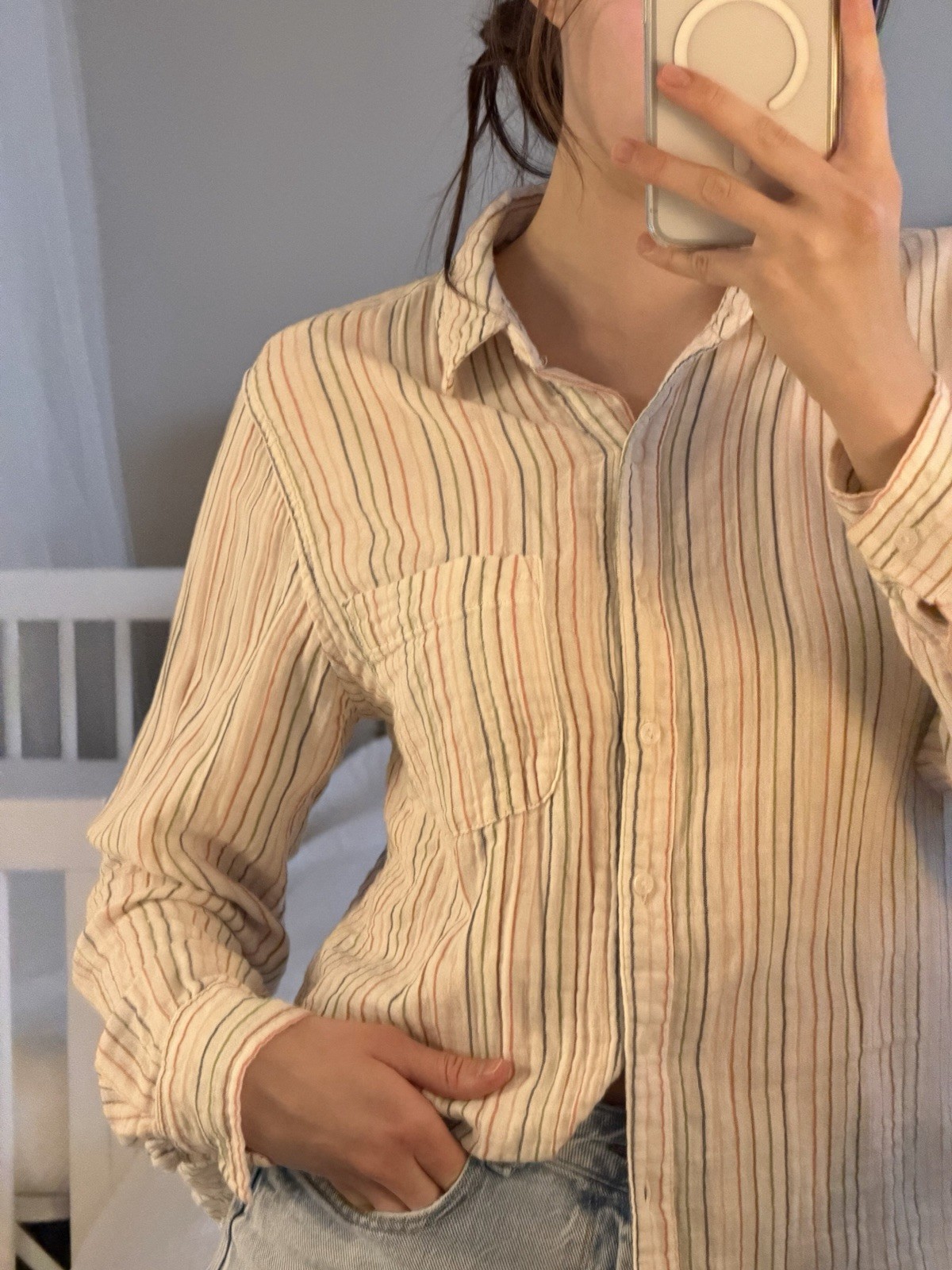 Universal Thread Multicolor Striped Button-Up Shi… - image 2