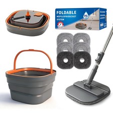 Collapsible Mop and Bucket Set, Spin Mop with Separate Dirty and Clean Water,...