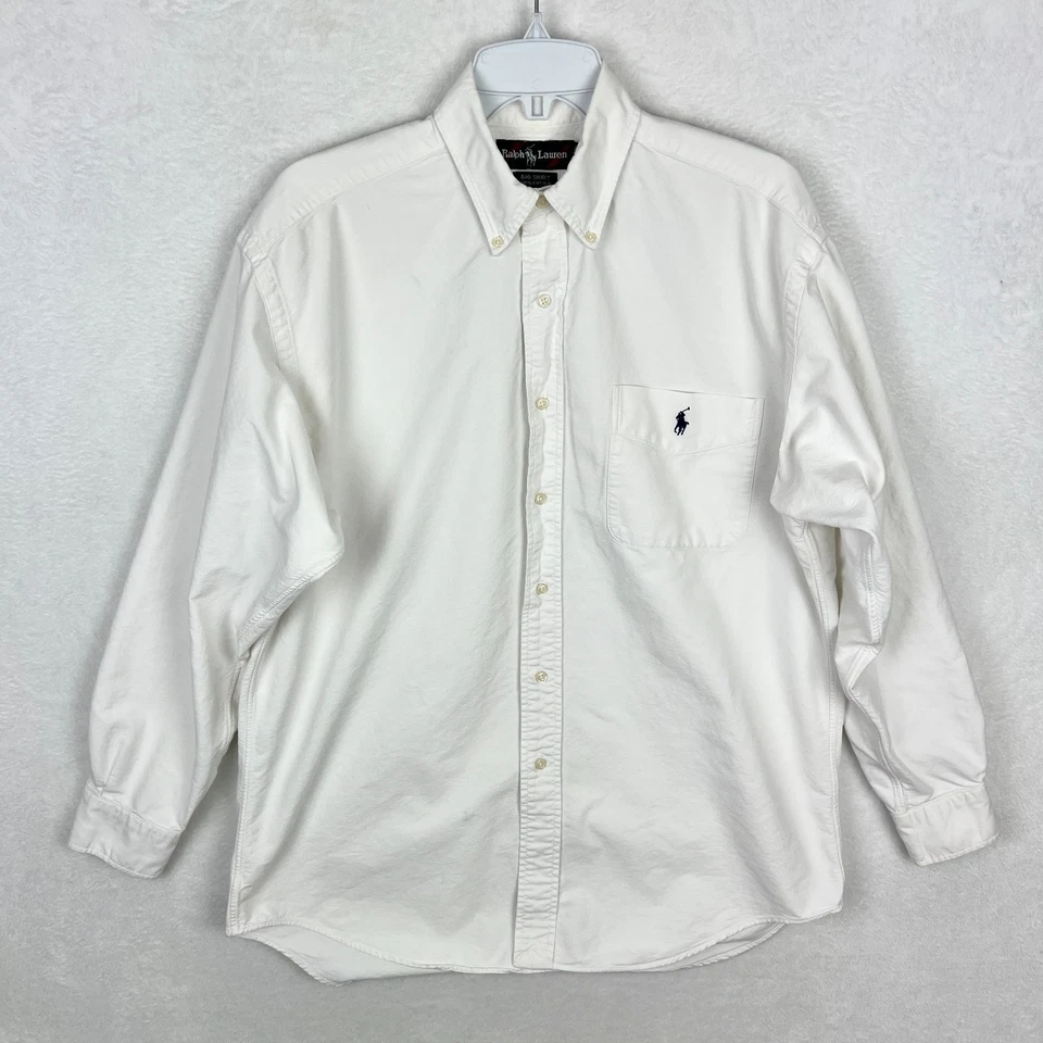 Ralph Lauren White Button Down Shirt Mens Small Long Sleeve Pocket Blue Pony - Image 2 of 4