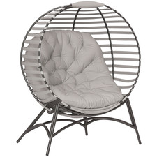 Outsunny Egg Chair w/ Cushion Steel Frame and Side Pocket, Light Grey