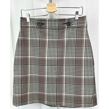 ANN TAYLOR Glen Plaid Straight Pencil Skirt Lined Red Gray Cream Size 6