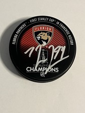 RYAN LOMBERG Signed Florida PANTHERS 2024 STANLEY CUP CHAMPS Hockey Puck BAS COA
