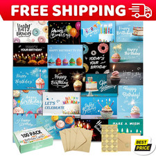 100 Pcs Happy Birthday Cards Bulk with Envelo...