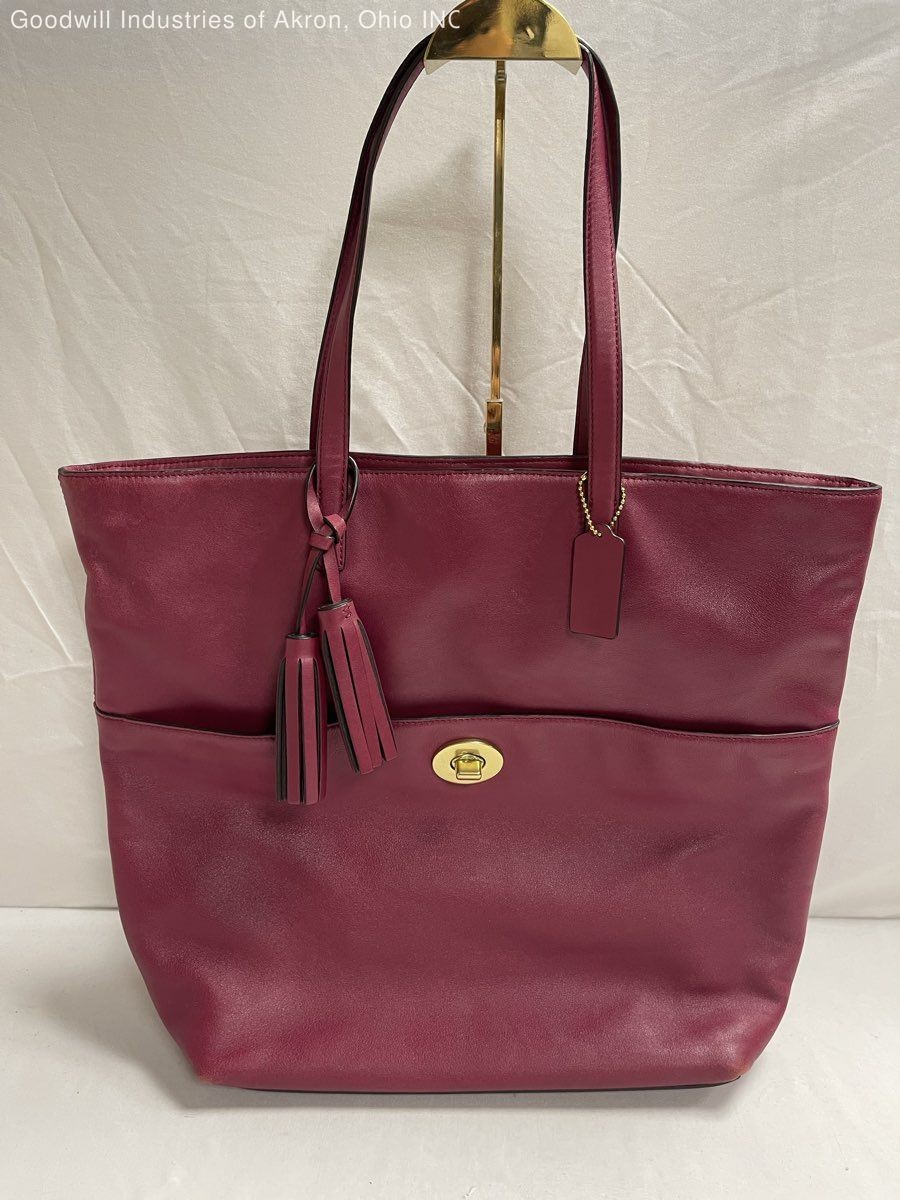 Coach Red Burgundy Leather Madison Phoebe Tote Bag Gold Hardware