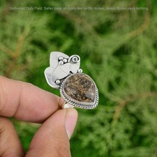 Valentines Deal Sterling Silver Turritella Agate Gemstone Statement Ring US 7.75