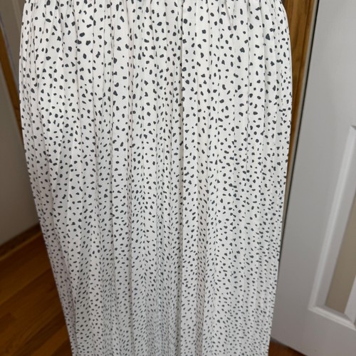 White w Black Dots Small Pleated Flowy Maxi Skirt Graduation Summer Event - Picture 2 of 10