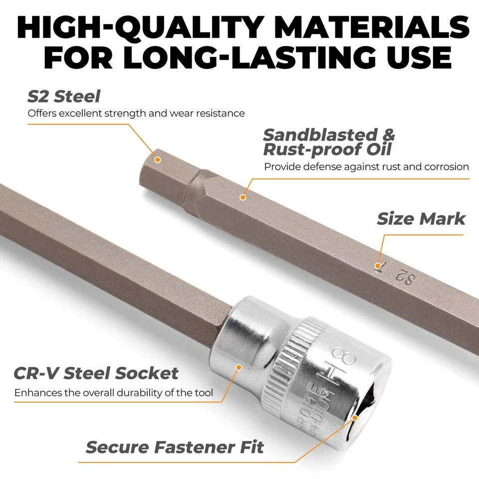 20PC 3/8" Drive Extra Long Allen Hex Bit Socket Set - Long Allen Socket Set c... - Image 3 of 4