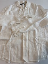 Talla L Hombre Perry Ellis LS 100% Lino Blanco Manga Larga Camisa Puños Abotonados