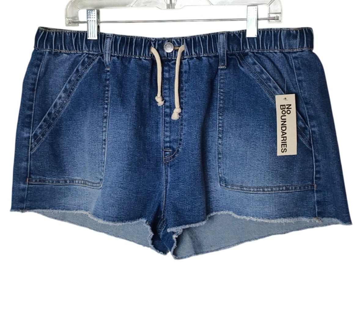 No Bo Womens XXL Denim Shorts Stretch Frayed Hem Drawstring Casual Grunge NEW