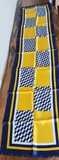 VINTAGE ST MICHAEL RAYON TWILL LONG SCARF IN NAVY, WHITE  GOLDEN YELLOW