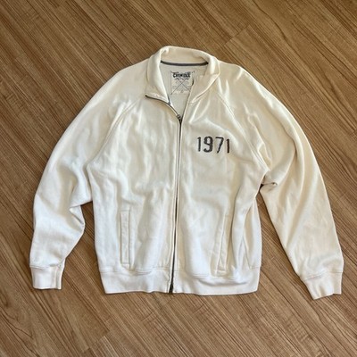 Cremieux Premium Denim 1971 Zip Up Sweatshirt Off White Cream Mens XL Vintage