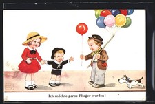 Artist postcard John Wills: I would like to become an aviator! boy gets ball 
