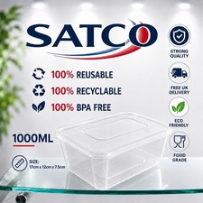 1000mL SATCO MICROWAVE PLASTIC REUSEABLE FOOD CONTAINERS WITH LID STRONG QUALITY