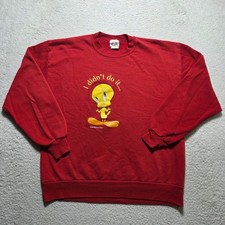 Vintage 90s Looney Tunes Sweatshirt Men L Red Tweety Bird Graphic