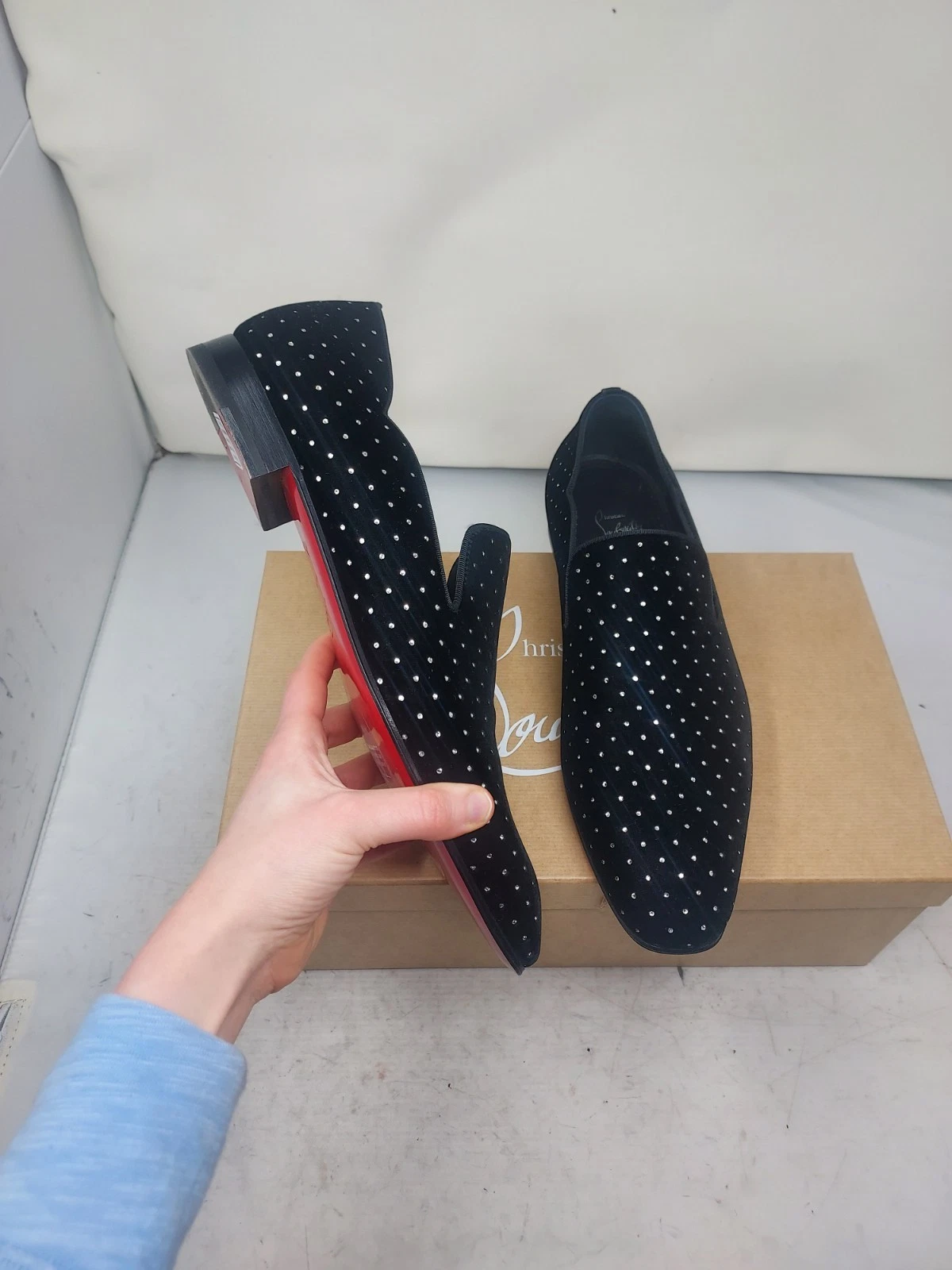 Christian Louboutin — Christian Louboutin EU 43.5 US 10.5 NEW MEN Dandy Chick Black Strass Velvet Sho